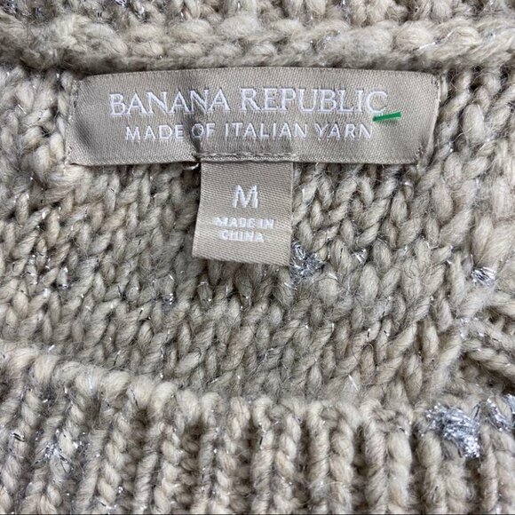 BananaRepublic metallic tulip italian wool sweater open back metallic tan sz M - Picture 9 of 10